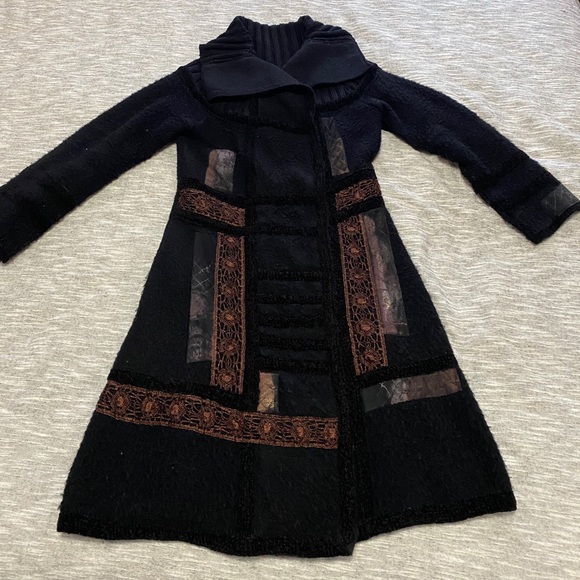 Le Gatte Patchwork Flowy Wool Coat Size III ITALY - Picture 1 of 12